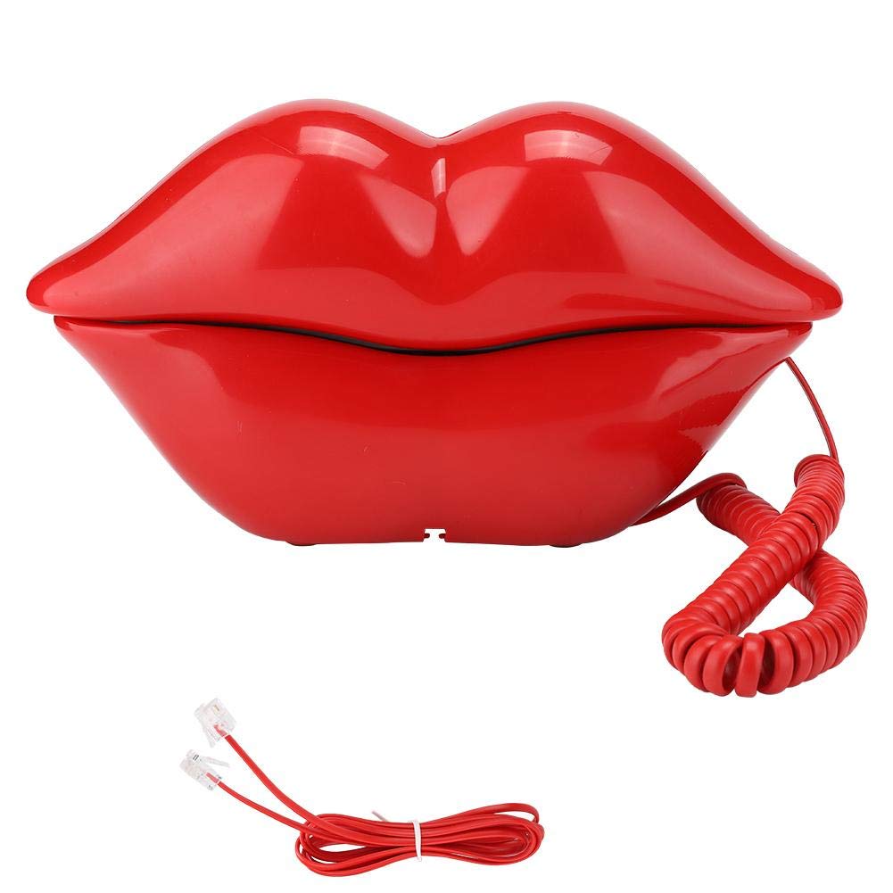 070 Teléfono con Cable, Multifuncional, Bonito teléfono con Forma de Labios, teléfono de Escritorio, decoración del hogar, teléfono Fijo de Escritorio, teléfono Fijo para Hotel en casa(Rojo)