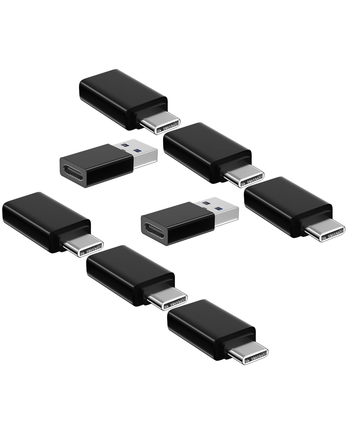 Adaptador USB a USB C ShineeKee Plata Paquete de 8 con Transferencia de Alta Velocidad y Carga Rápida