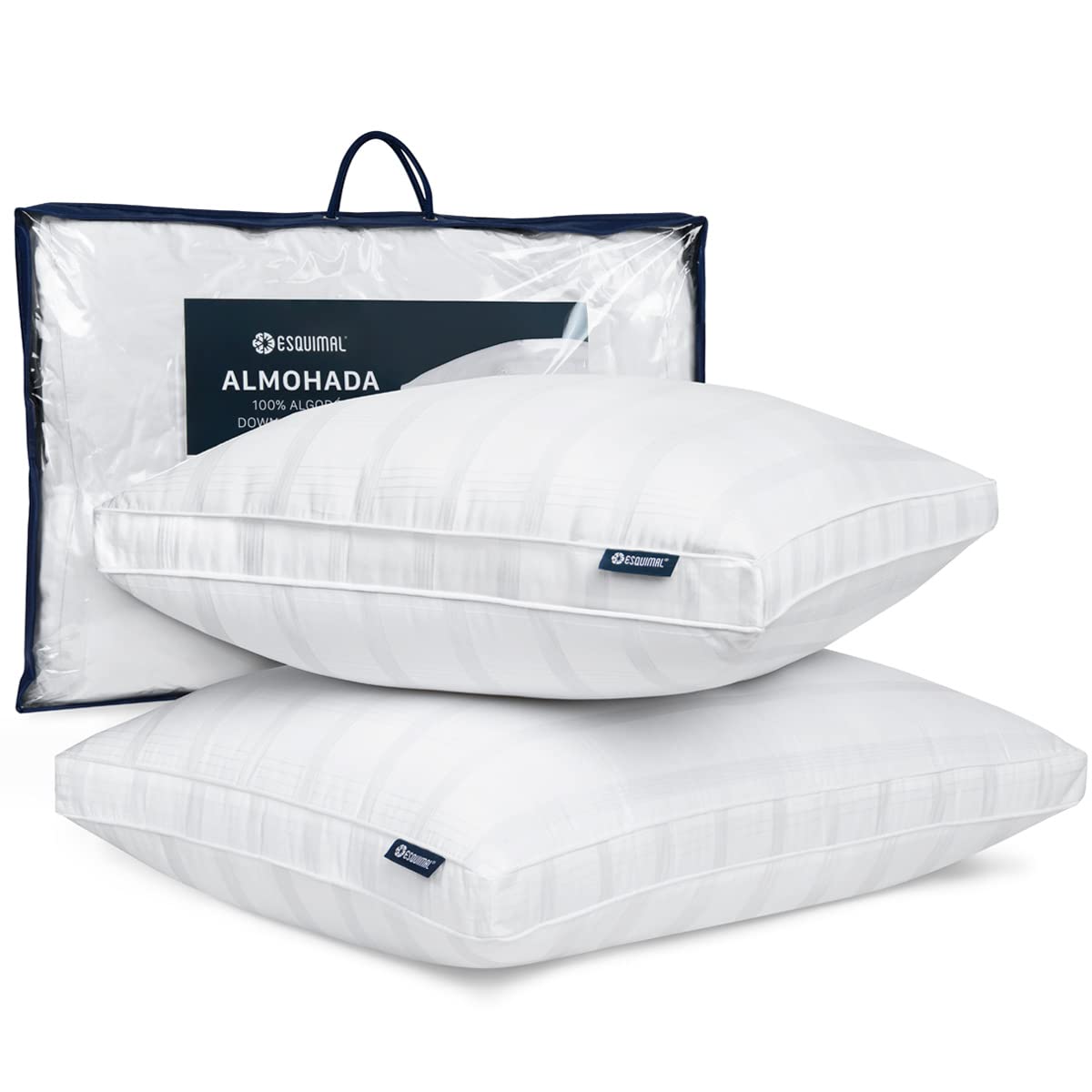Almohadas Esquimal Blanco 100% Algodón con Relleno Tipo Down Alternative Hipoalergénica (Paquete de 2)