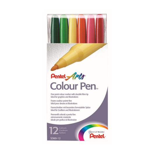 Set de Plumas de Colores Pentel S360-12 en Tonos Variados