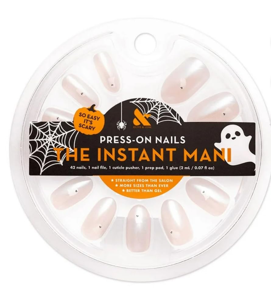 Olive & June Uñas Postizas Ovaladas Medianas Instant Mani, Iridescent Ghosts, 42 Unidades