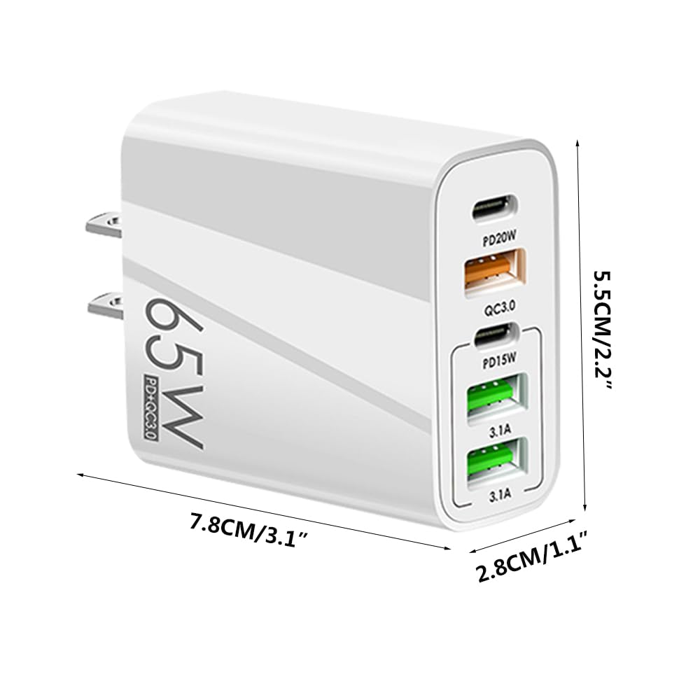 Jiula 65W 5 en 1 Cargador Carga Rapida Tipo C con Cable 1.5M - Cargador Carga Rapida para iphone14/13/12/11/Pro/Samsung/Xiaomi/Huawei/Motorola. Etc (65W,iPhone C)