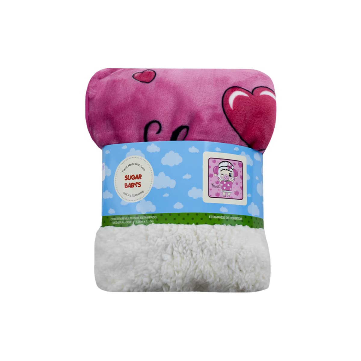 Cobija para bebe niña, calientita con forro de borrega, 1 M X 1.13 M. (Borreguita)