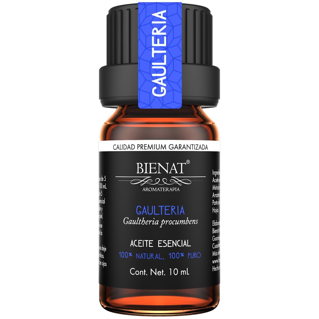 BIENAT AROMATERAPIA Aceite Esencial de Gaulteria 10mL | 100% Puro y Concentrado | Ideal para Difusor de Aromas, Humidificador, Aromaterapia, Masajes, Meditación, Jabones y Velas | Esencia Natural en Gotas