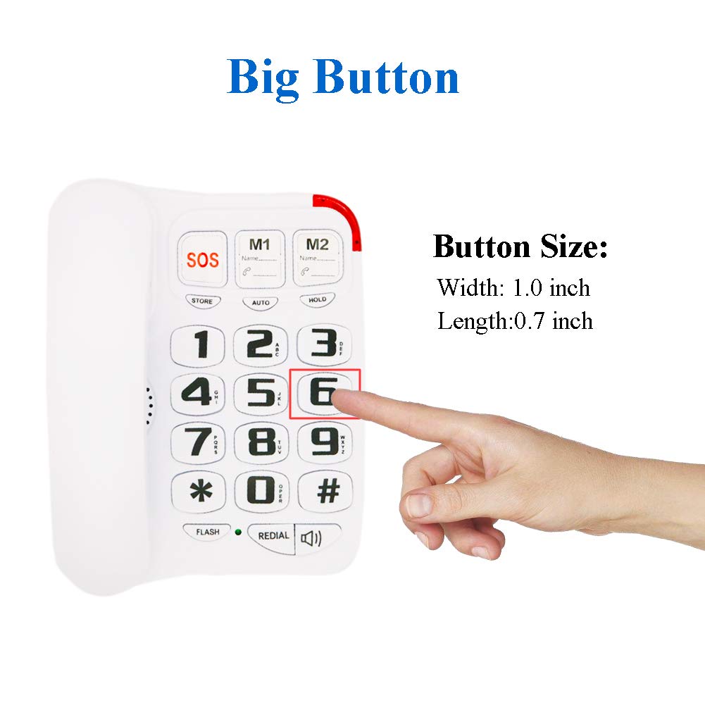 Teléfono con botón grande para personas mayores con cable para teléfono fijo para personas mayores con asistencia de cuidado de imágenes para personas mayores amplificado para pared de ayuda auditiva