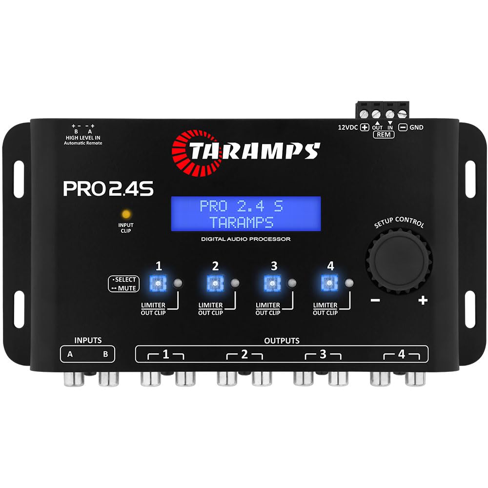 Amplificador de Audio Multicanal Taramps TS 400 x 4 2 Ohmios Clase D 400 W RMS 4 Canales para Coche + Procesador de Señal Digital Taramps Pro 2.4s DSP y Ecualizador Paquete de 2