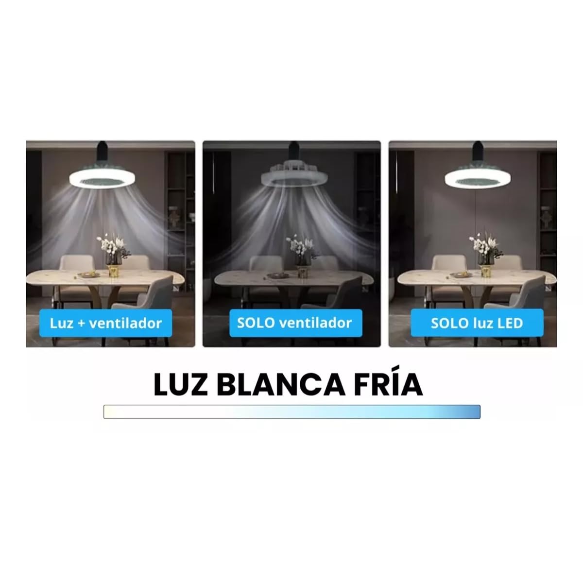 Foco LED Ventilador Techo Abanico Blanco Frío 6,500K° 3 Piezas Control Remoto