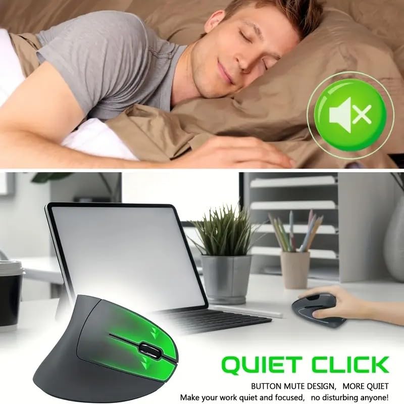 BWEFVB Ratón Ergonómico Vertical Inalámbrico Recargable USB-C, 2400DPI Ajustable - Mouse Inalámbrico Silencioso para Oficina/Juegos, Diseño Antideslizante y Cómodo para Aliviar Dolor de Muñeca (Gris)