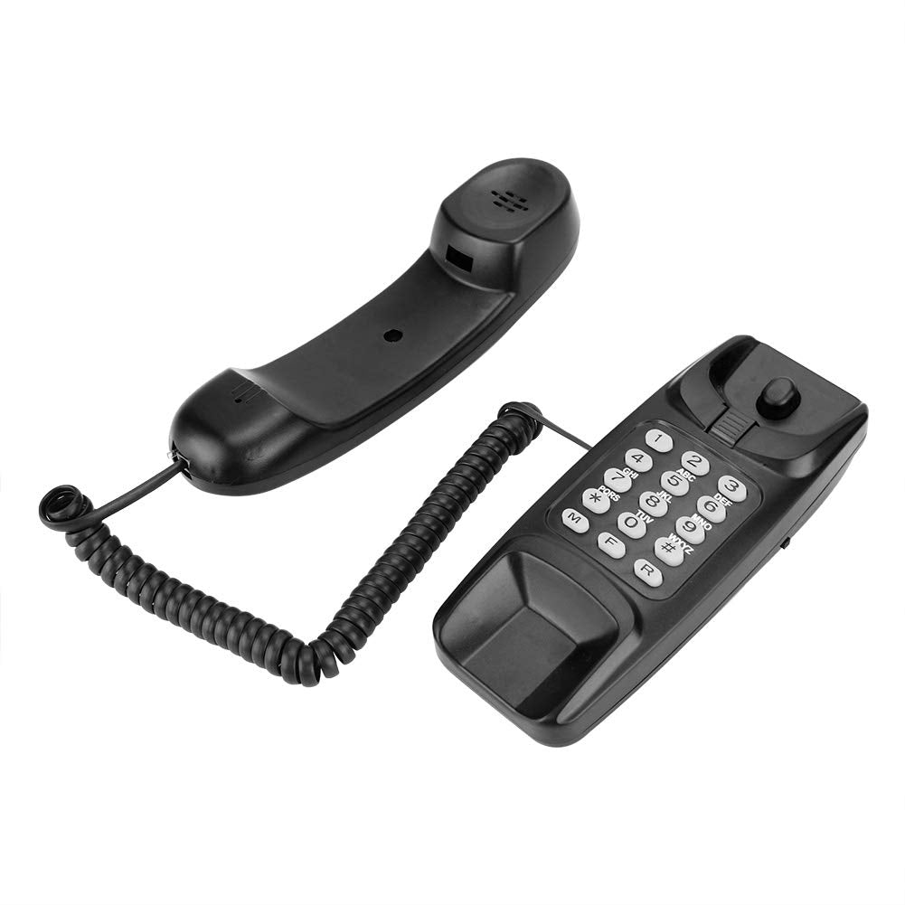 ASHATA Teléfono Fijo con Cable, Mini Teléfono Alámbrico Montado en Pared o Escritorio, Extensión de Telefonía Fija sin Identificador de Llamadas, para Casa Hogar Oficina Hotel Motel (Negro)