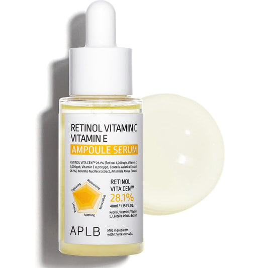 Suero en ampolla con vitamina C y vitamina E y retinol | RETINOL VITA CEN™ 28,1% 1,35 FL.OZ/Cuidado de la piel coreano, Hidratación duradera, Revitaliza para suavizar y mejorar la textura de la piel