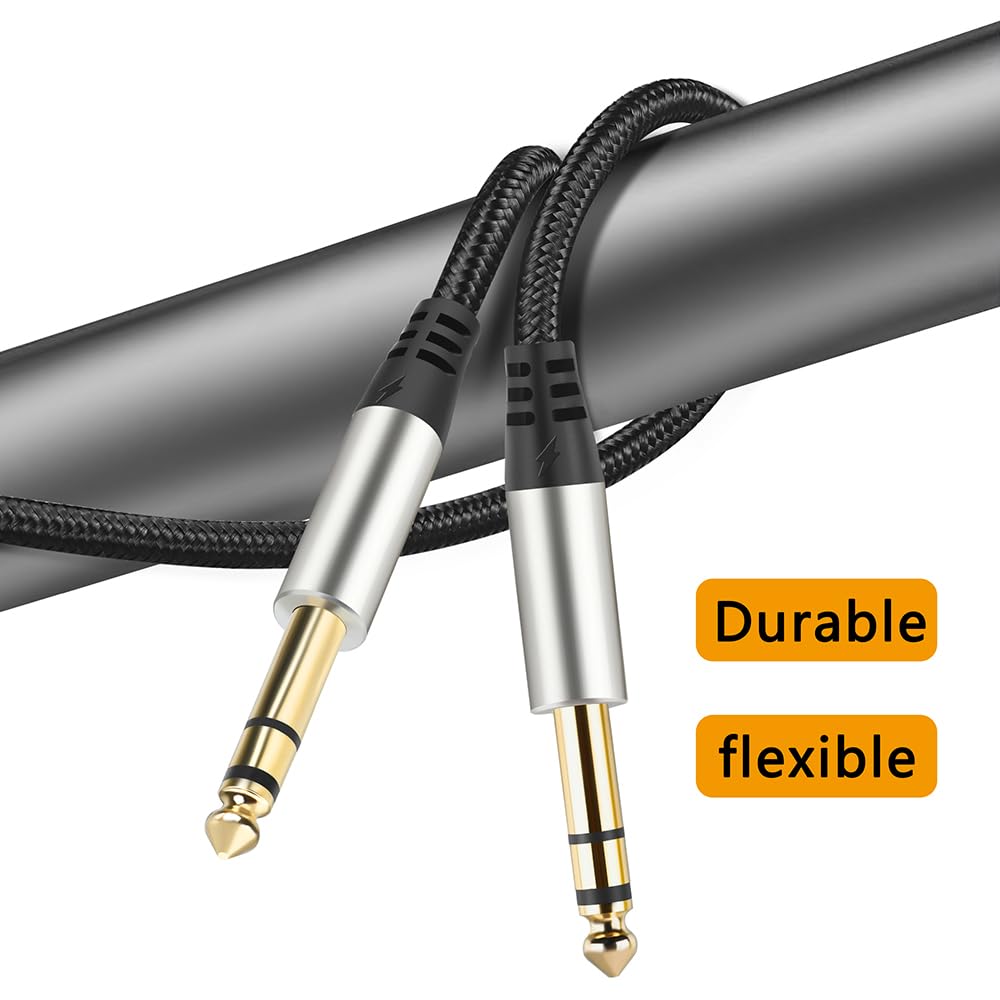 Cables TRS Yueyinpu Negro Paquete Doble para Instrumentos de 1/4 Pulgadas 6.35 mm Trenzados de Nailon