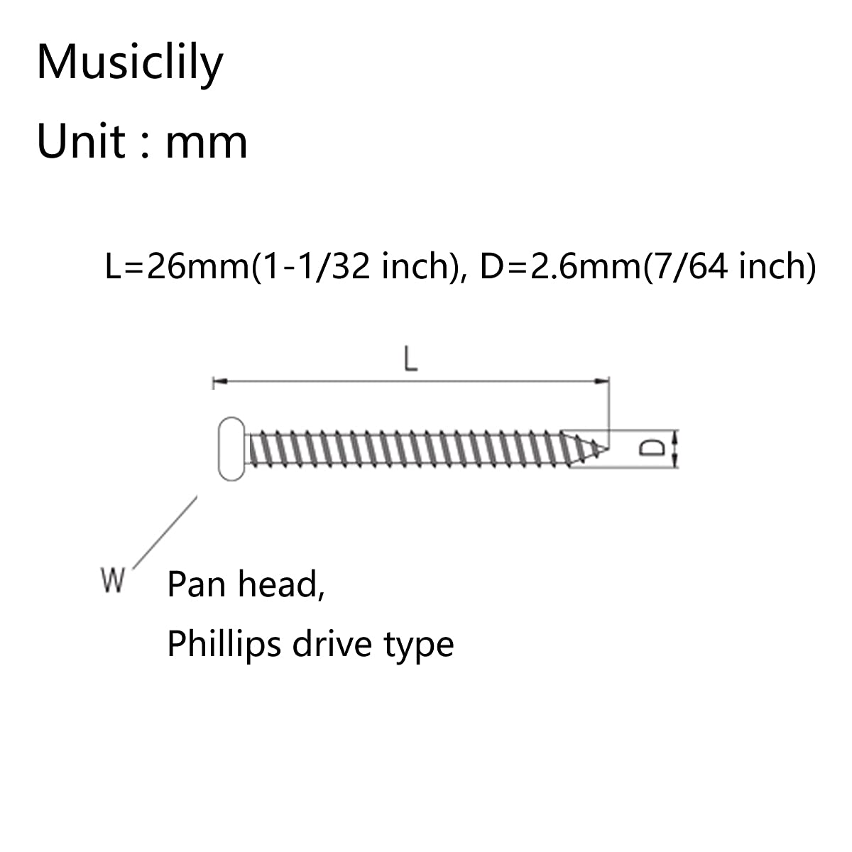 Musiclily Basic 2,8x17mm Metal Rosca Métrica Tornillos de Madera Pastillas para Pastilla Single Coil/Humbucker, Negro (Juego de 20)