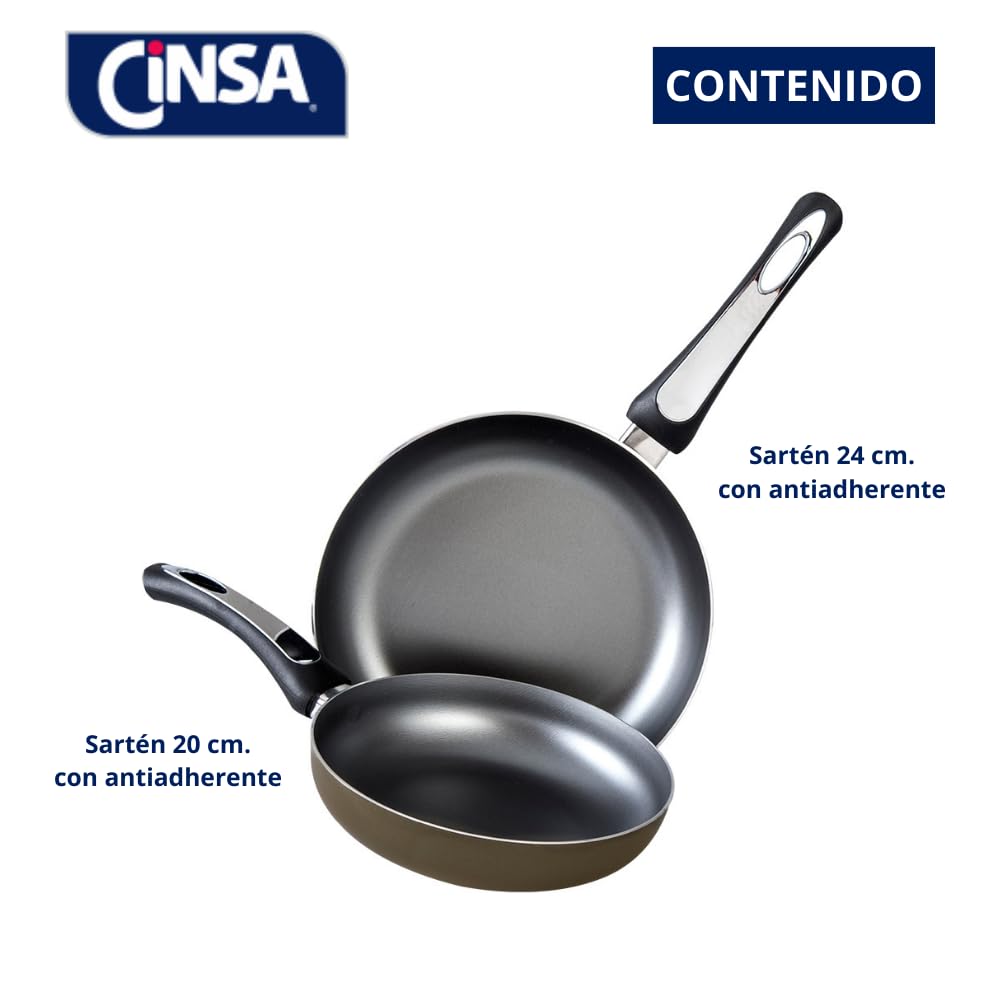 Cinsa Set de Sartenes Verde Olivo de Aluminio con antiadherente 2 piezas