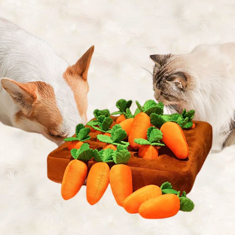 Juguetes de peluche para perros de 13.7 x 13.7 pulgadas, alfombras de juguete de zanahoria, juguetes interactivos para perros, juguetes para masticar con 12 zanahorias de felpa para perros pequeños, alivio del estrés