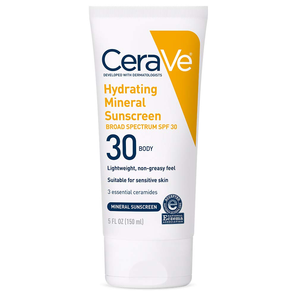 CeraVe 100% Mineral Sunscreen SPF 30 | Body Sunscreen with Zinc Oxide & Titanium Dioxide for Sensitive Skin | 5 oz, 1 Pack