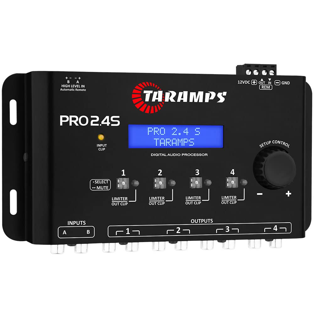 Amplificador de Audio Multicanal Taramps TS 400 x 4 2 Ohmios Clase D 400 W RMS 4 Canales para Coche + Procesador de Señal Digital Taramps Pro 2.4s DSP y Ecualizador Paquete de 2