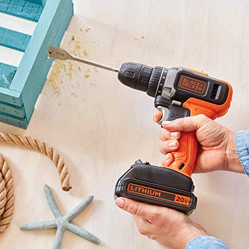 BLACK+DECKER Taladro Inalámbrico Atornillador, 3/8" (10mm), 2 Velocidades, 20V máx, BCD703C1