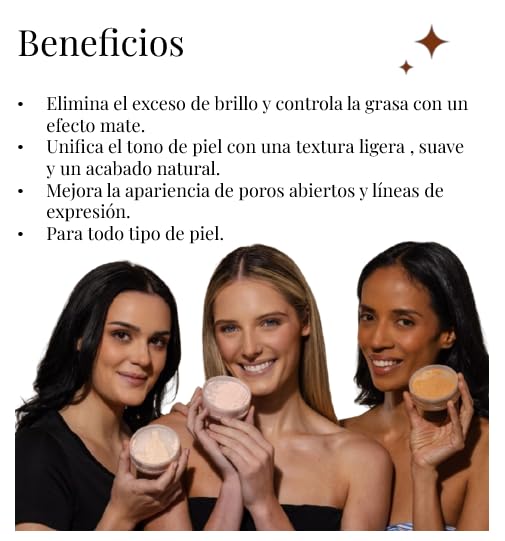 Demoiselle Polvo de Arroz Facial Suelto Traslúcido Medio Beige con FPS 30 | Acabado Mate | Control de Brillo y Grasa | 30 g
