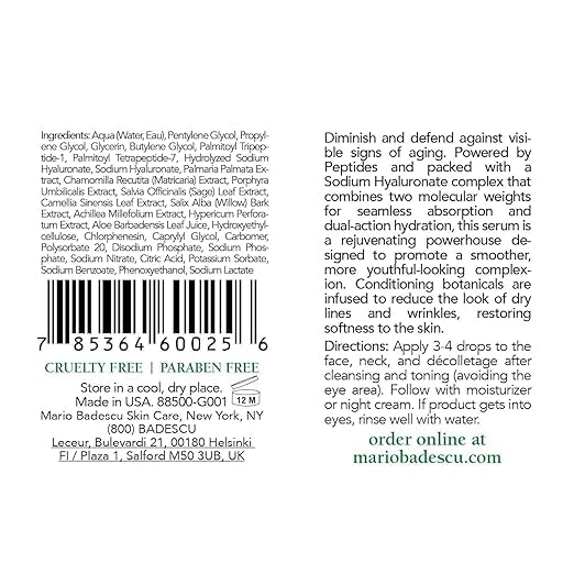 Mario Badescu Super Peptide Serum para todo tipo de piel, reduce la apariencia de líneas secas y arrugas, formulado con hialuronato de sodio y péptidos, 29 ml