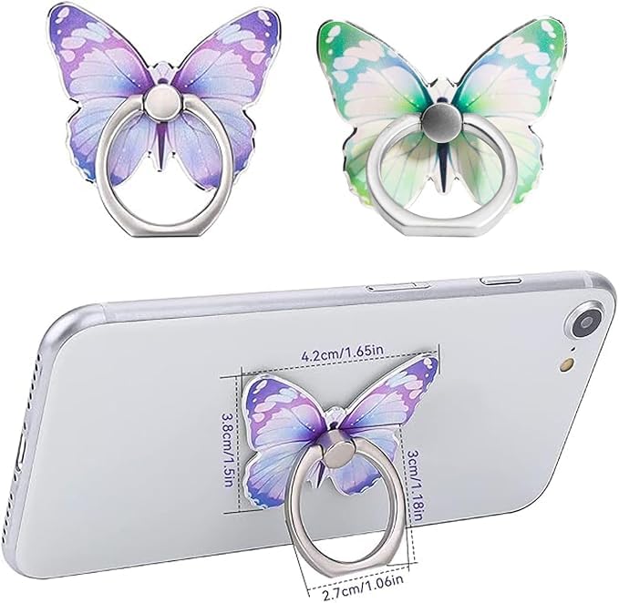Soporte de Anillo HZZADZXW Morado-Azul-Verde-Amarillo-Rosa con Diseño de Mariposa y Metal Giratorio 360°