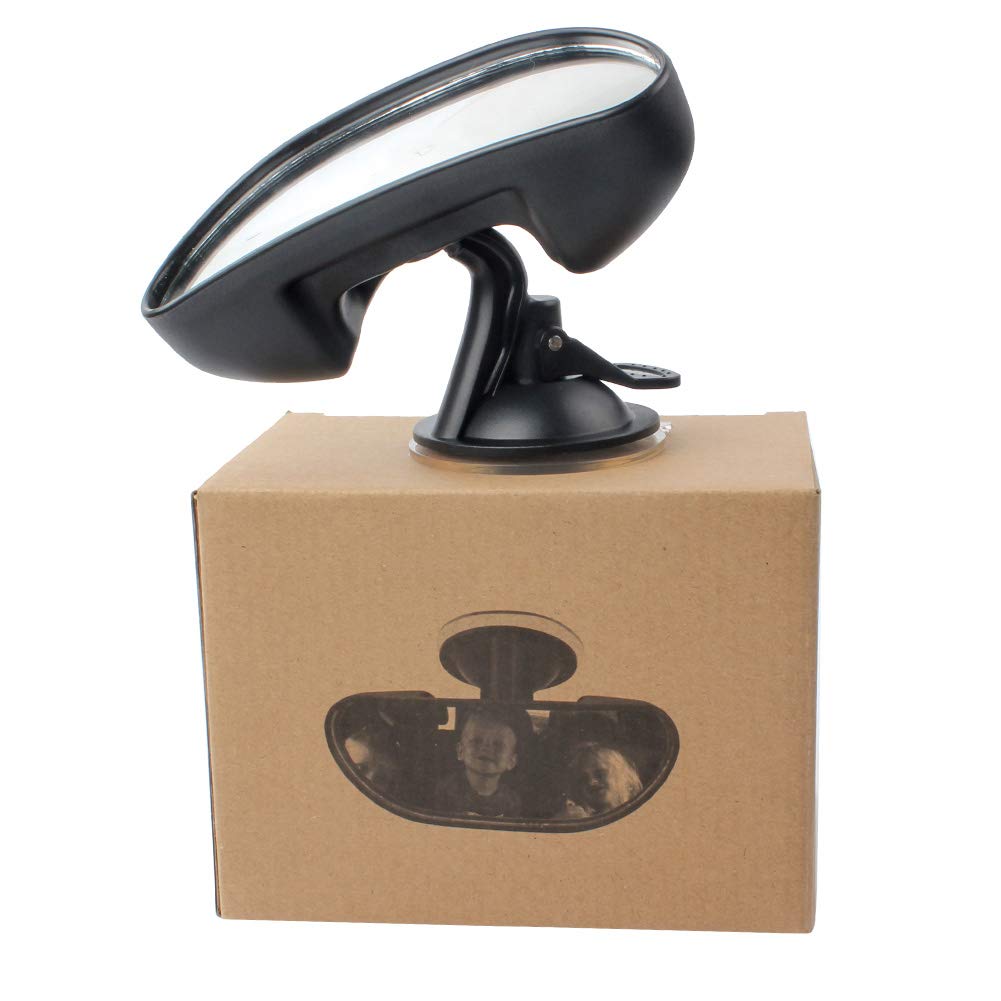 GES - Espejo retrovisor ajustable de 360 grados, ventosa de refuerzo para coche, 5.9 x 2.2 pulgadas, color negro