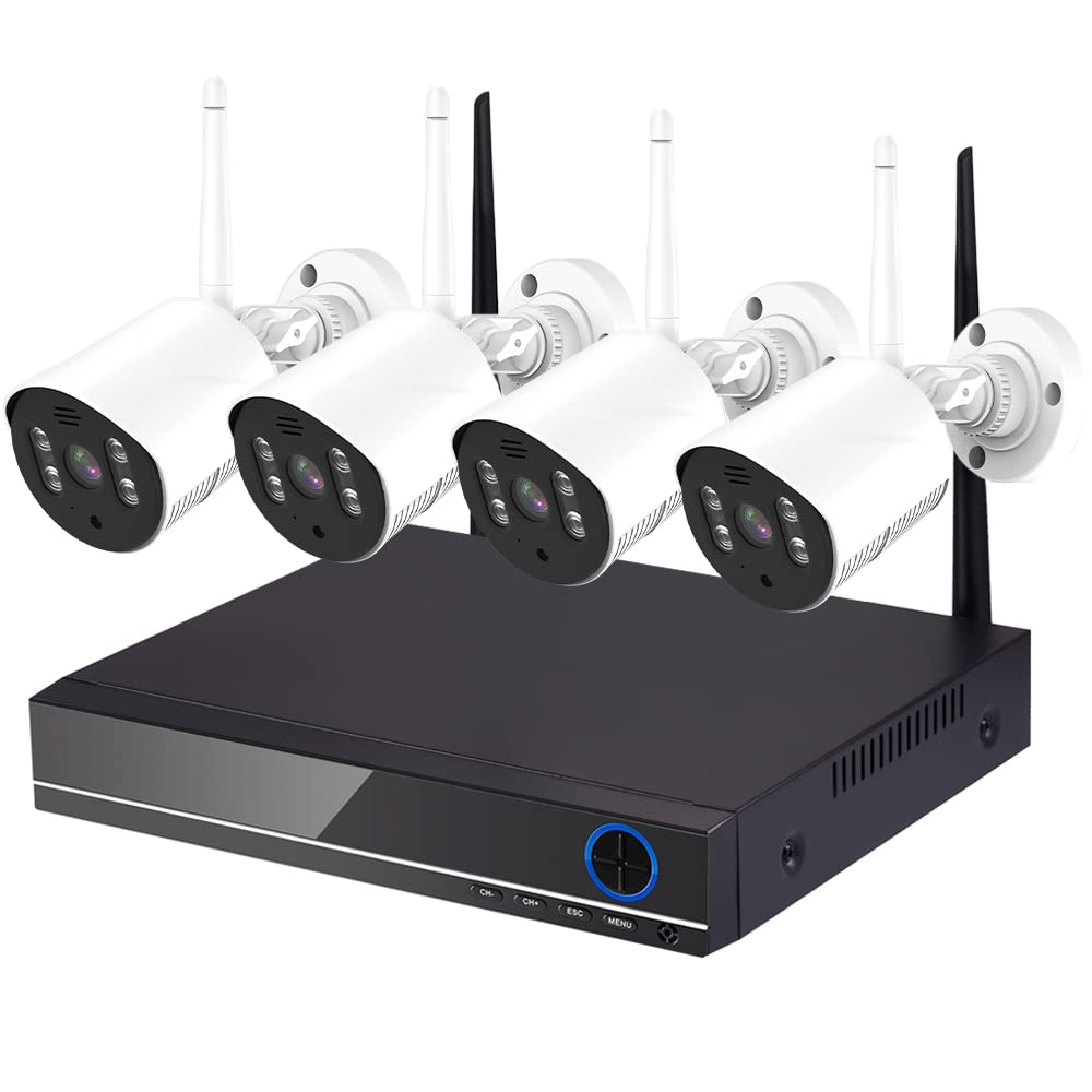 Kit de Cámara de Seguridad EASYTAO Blanco 8CH 2MP WiFi NVR con 4 Cámaras Visión Nocturna Impermeable