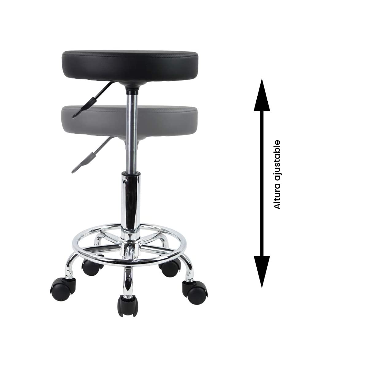 Silla Taburete VANLIG Negro Altura Ajustable Asiento Rotativo 360° para Consultorio, SPA y Tatuajes
