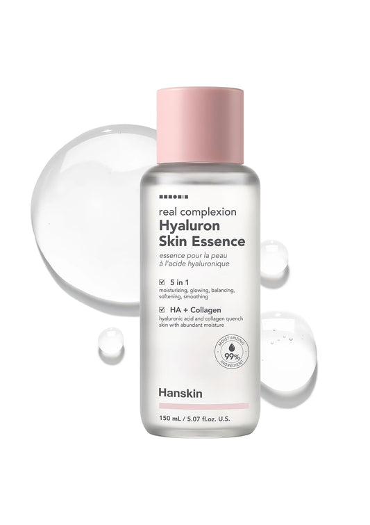 Hanskin Real Complexion Hialuron Skin Essence - Ácido hialurónico, hidratante, brillante, suave y sin fragancia [150 ml]