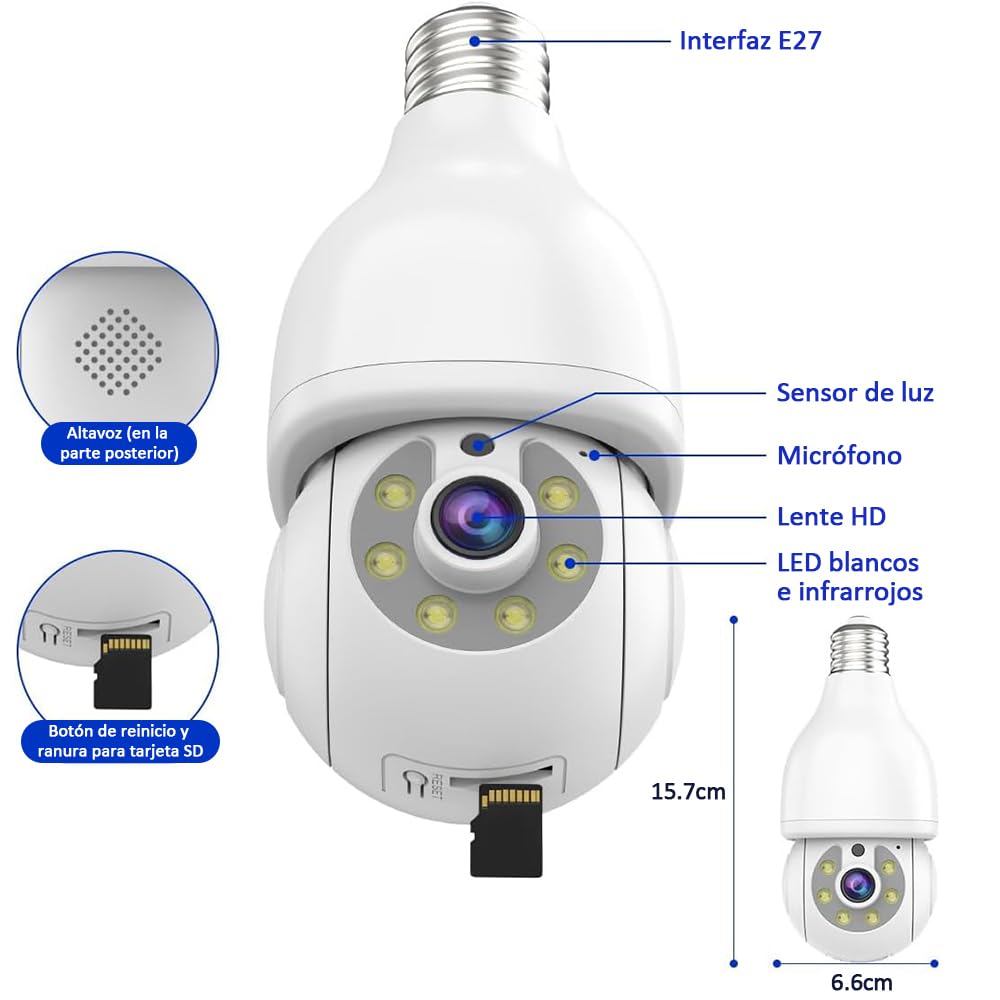 Foco de Seguridad EASYTAO Blanco Visión Nocturna 360° Compatible con Alexa