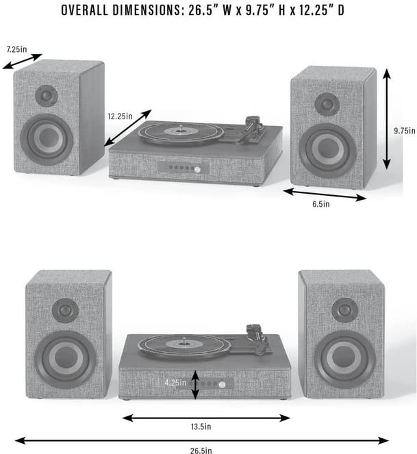 Crosley CR7019A-WA Sistema de Estante Giratorio Alto de 3 velocidades con Bluetooth, Radio FM y Altavoces estéreo a Juego, Nogal
