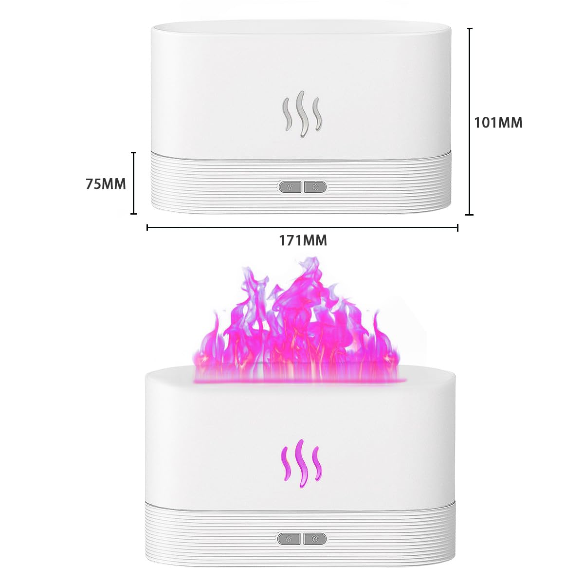 INGEQUIS Difusor de Lámpara Nocturna con Forma de Llamas, 2 Modos de Brillos Ajustables, Humidificación Silenciosa de 180ml, Lámpara Nocturna Decorativa (Blanco-RGB)