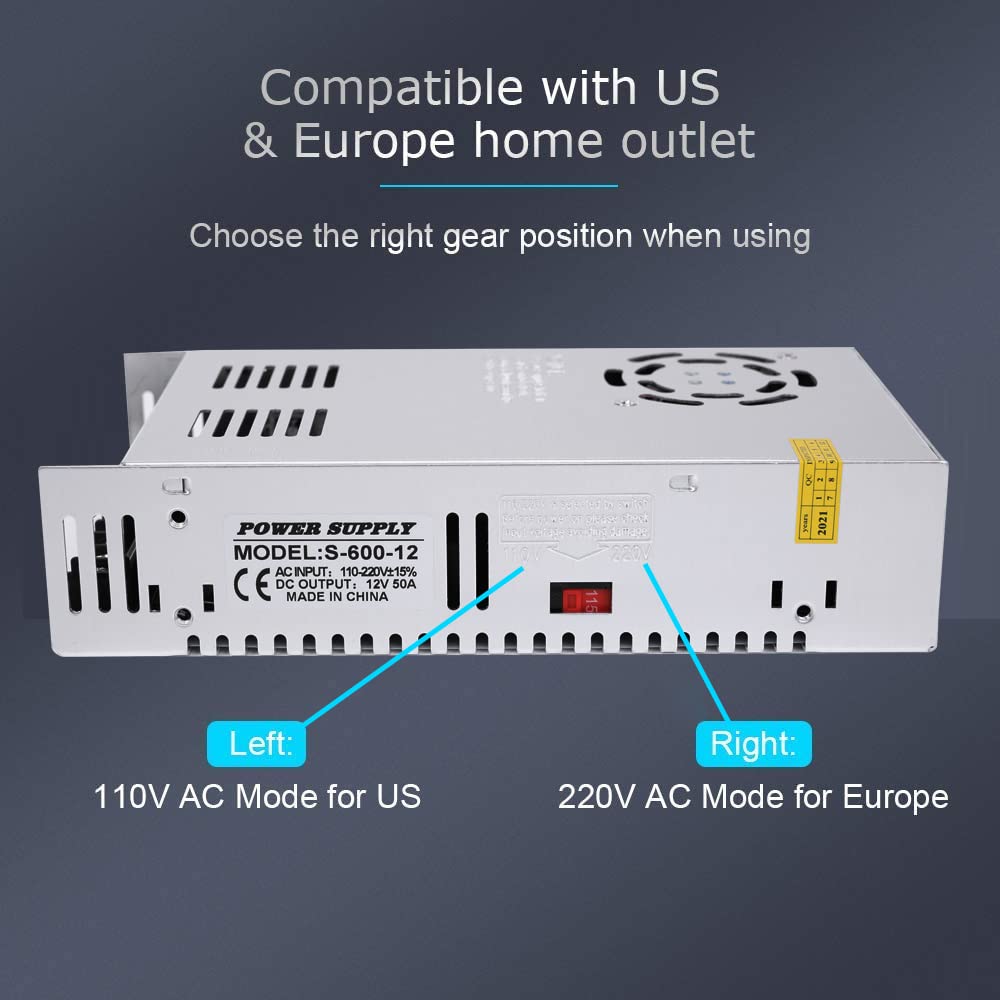 GESD Adaptador DC 12V 50A 600W TRANSFORMADOR Interruptor fuente de alimentación CA 110V/220V CC 12V 20A LED driver para tira de luz LED CCTV Cámara sistema
