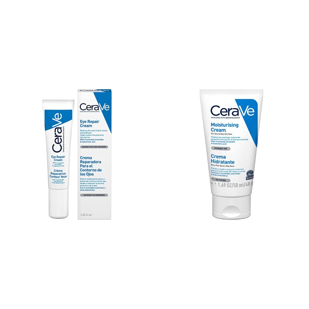 CeraVe Crema Reparadora para el Contorno de Ojos |14gr + crema hidratante |50ml| hidrante diario para rostro y cuerpo para piel seca