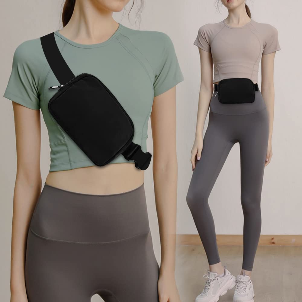 Cangurera Deportiva, Riñoneras Deportiva con Tela Impermeable de Amplia Capacidad, Bolsas de Crossbody Cinturón de Viaje de Seguridad para Pasaporte, Efectivo y Tarjetas,Cinturón Ajustable (Negro)