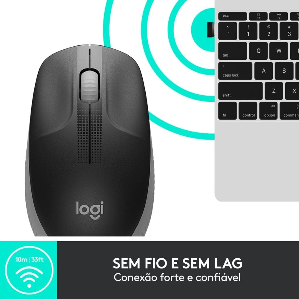 Logitech M190 Mouse Inalámbrico, Diseño Curvo Ambidiestro, Batería 18 Meses con Modo Ahorro, Receptor USB, Cursor y Desplazamiento Preciso, Compatible con PC, Mac, Laptop - Negro/Gris