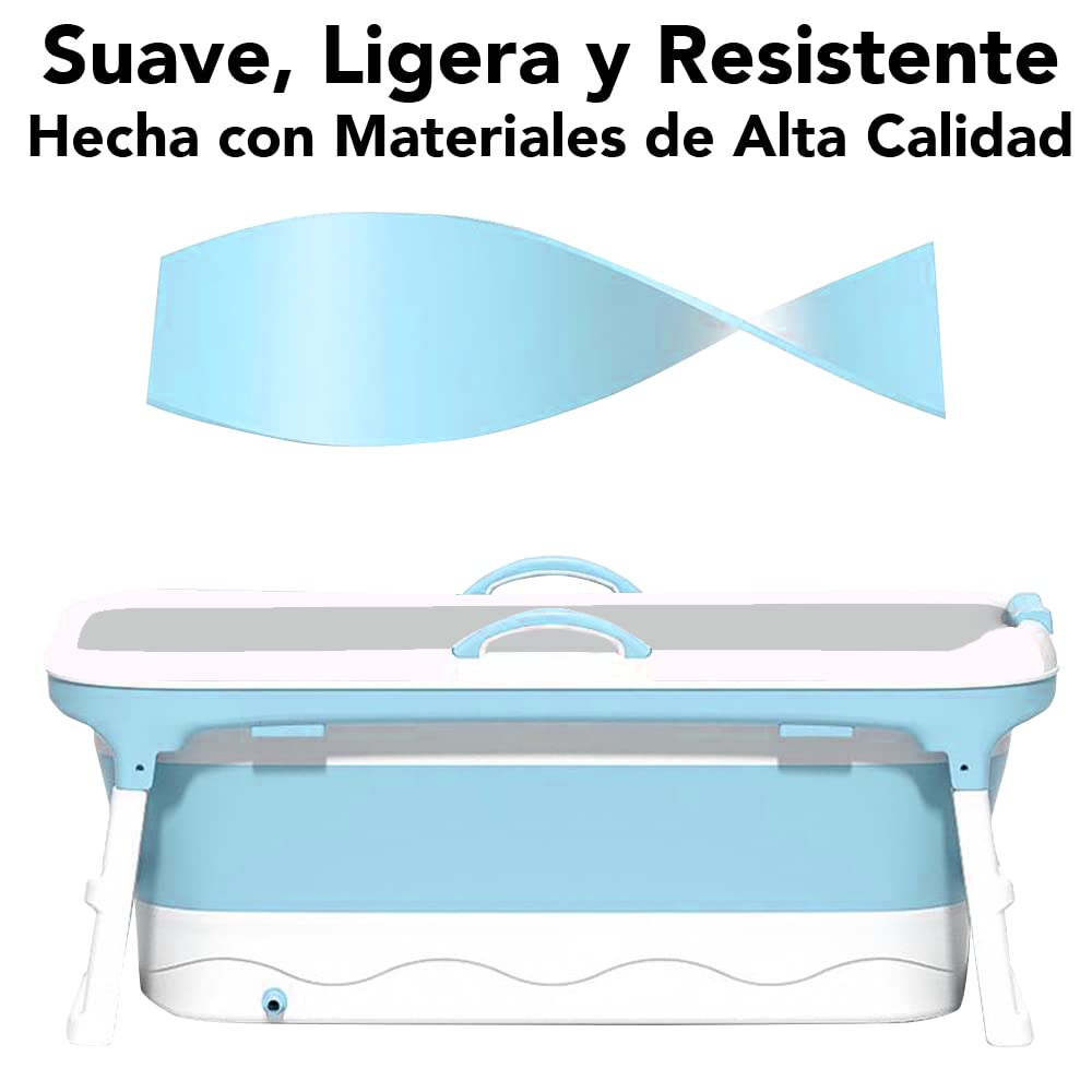 LURKO Tina de Baño Adulto 1.5 m, Plegable con Doble Drenaje y 2 Cojines