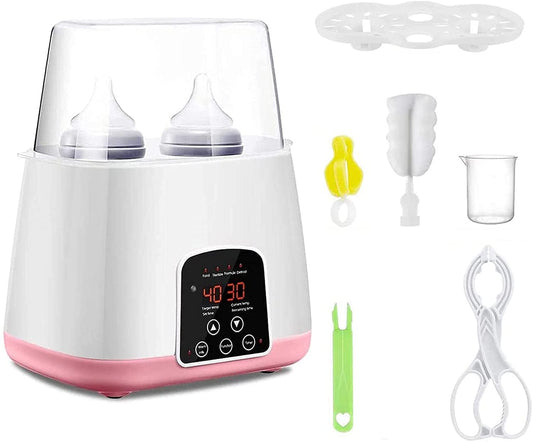 Calienta Biberones para Bebé, 5 in 1 Esterilizador de Botella de Botellas Dobles, Inteligente Control Táctil Calienta Biberones Control Preciso de Temperatura para Leche Materna o Fórmula