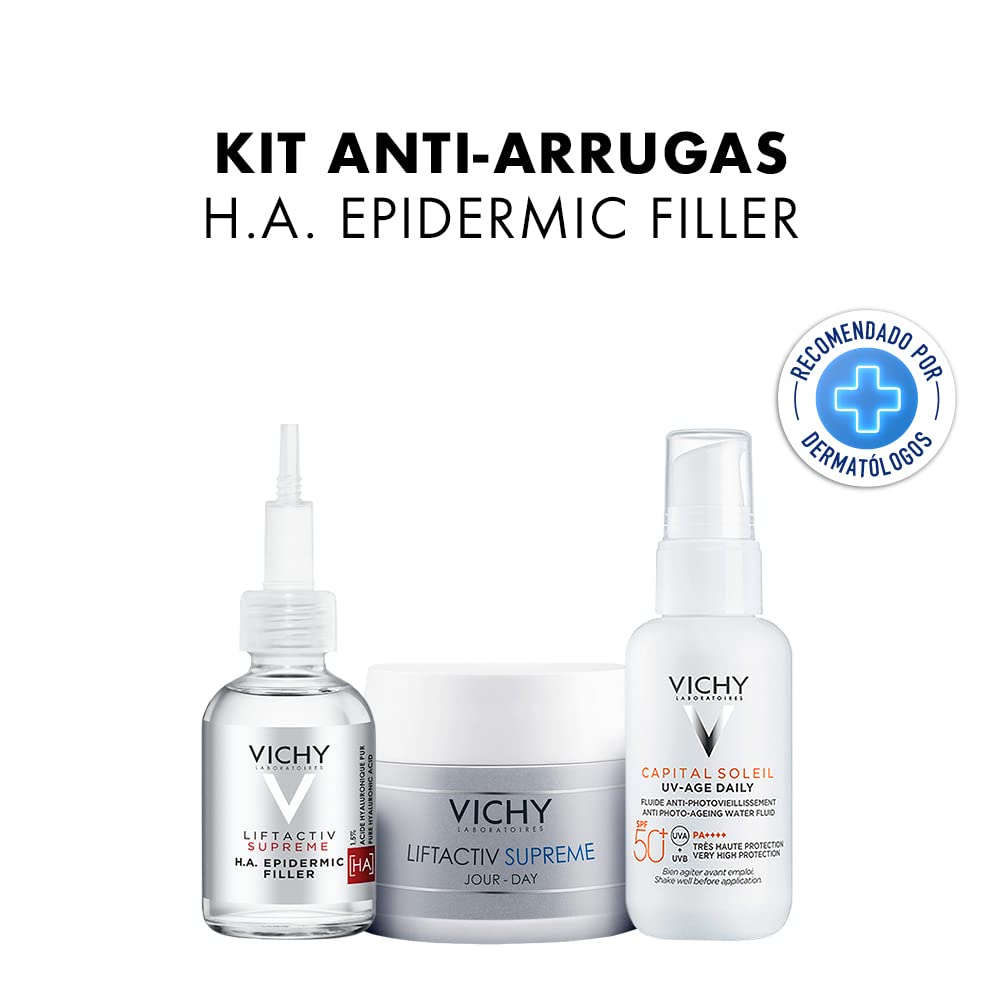 Kit Anti-Arrugas HA Filler: Serum Liftactiv HA Filler 30 ml+ Crema Liftactiv Supreme anti-arrugas efecto lifting 50 ml+ Protector Solar Fluido anti-arrguas Capital Soleil UV Age 50 ml