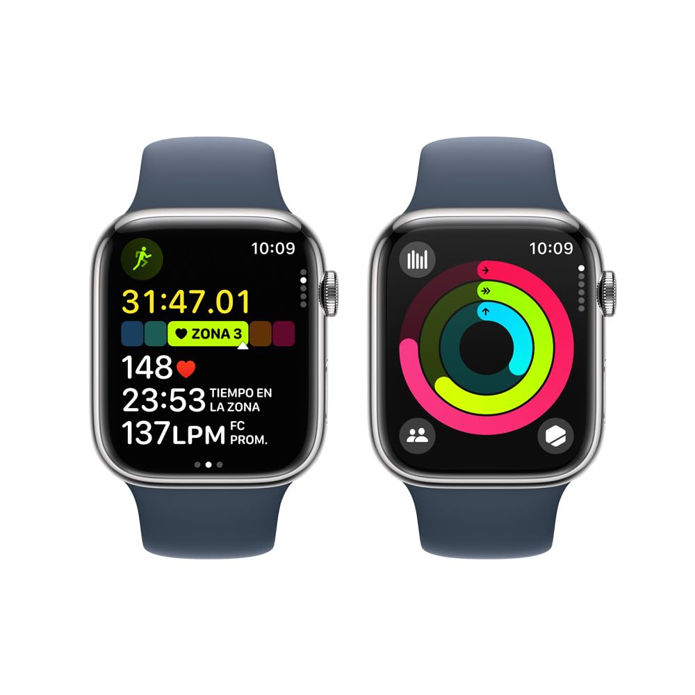 Reloj Inteligente Apple Watch Series 9 Plata Acero Inoxidable Correa Azul Tormenta Reacondicionado