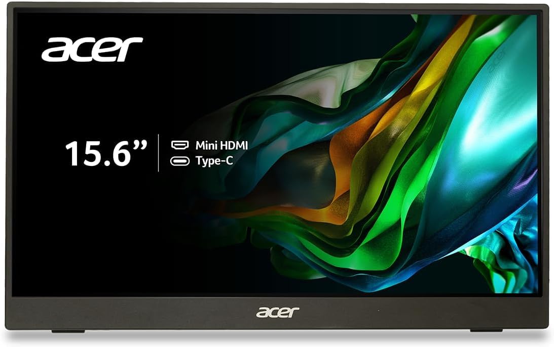Acer Monitor Portatil PM1 15.6" FHD | Panel IPS | Diseño Ultradelgado y Ultraligero | Entradas Mini HDMI x 1 y USB Tipo C x 2