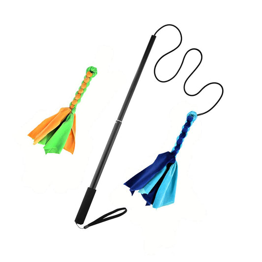 GoodsBeauty - Palo de coqueteo extensible con 2 abrazaderas de cuerda trenzada para perros entretenimiento, tren y ejercicio, color negro, talla L, Azul (New Blue)