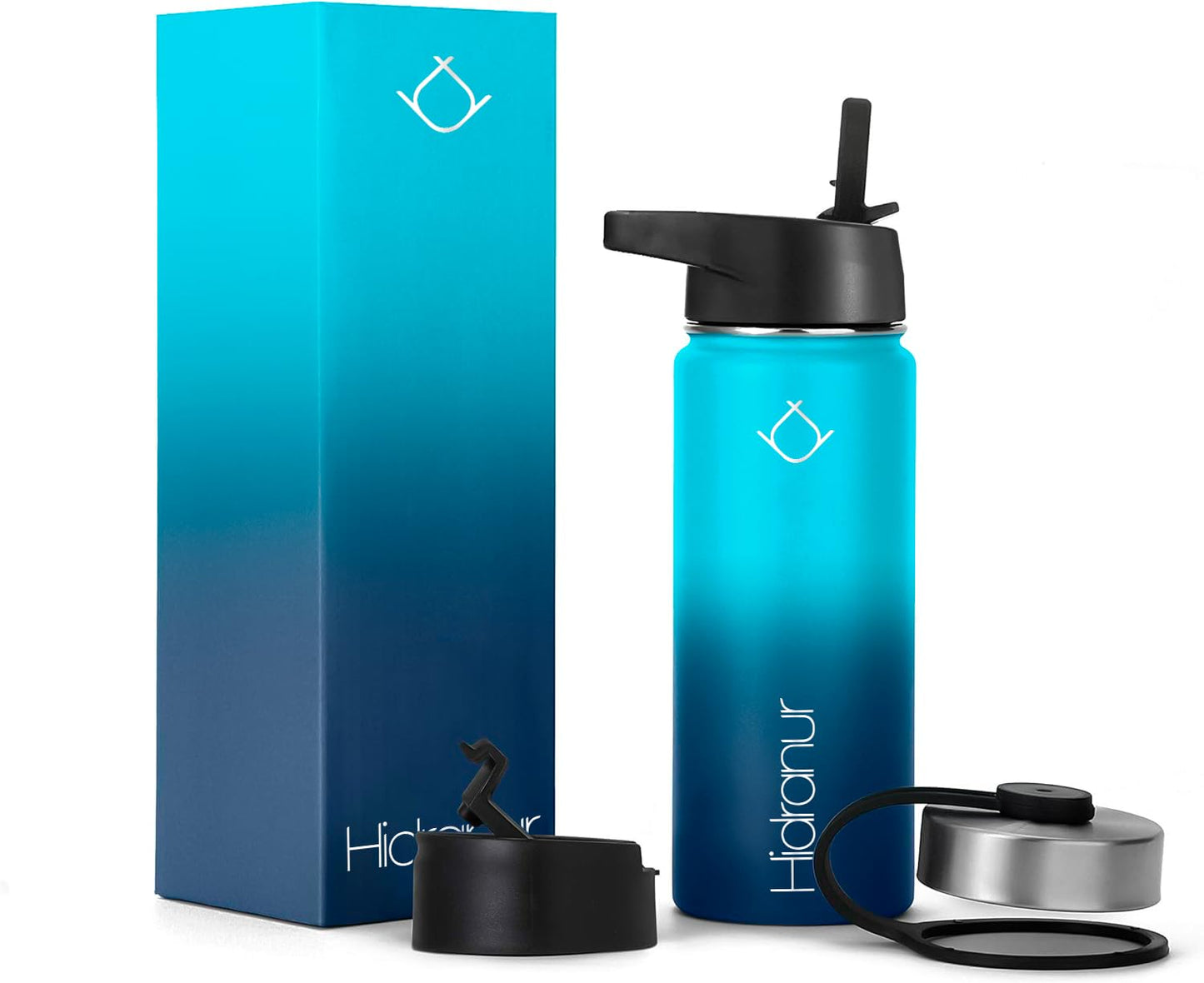 Hidranur Termo de Acero Inoxidable Doble Aislamiento Térmico, Termo Para Café 18 oz (532.32 ml), 3 Tapas Herméticas, 2 Popotes, 24 Hrs de Agua Caliente y Fría (Verde, 18 Oz (532.32 ml))