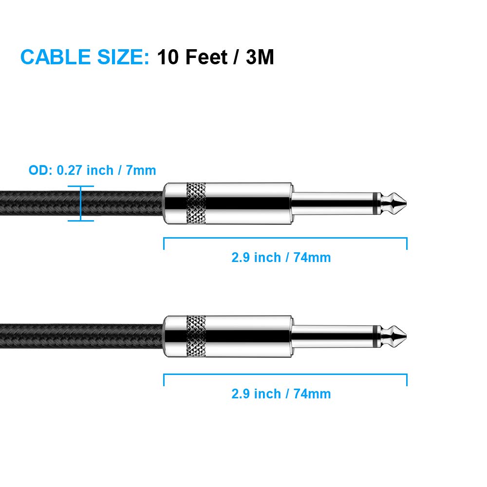 Cable de Guitarra, Cavo Audio Professionale, Adaptador de Audio Estéreo Balanceado Cable Trenzado de Nailon,Cable Amplificador de Bajo para Guitarra Eléctrica, Bajo, Mandolina Eléctrica (Recto, 3M)
