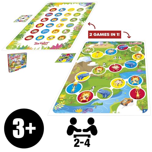 Hasbro Gaming Twister Junior Game, Animal Adventure - Tapete de 2 Caras, 2 Juegos en 1, Juego de Fiesta para niños de 3 años en adelante y 2 a 4 Jugadores (Exclusivo de Amazon)