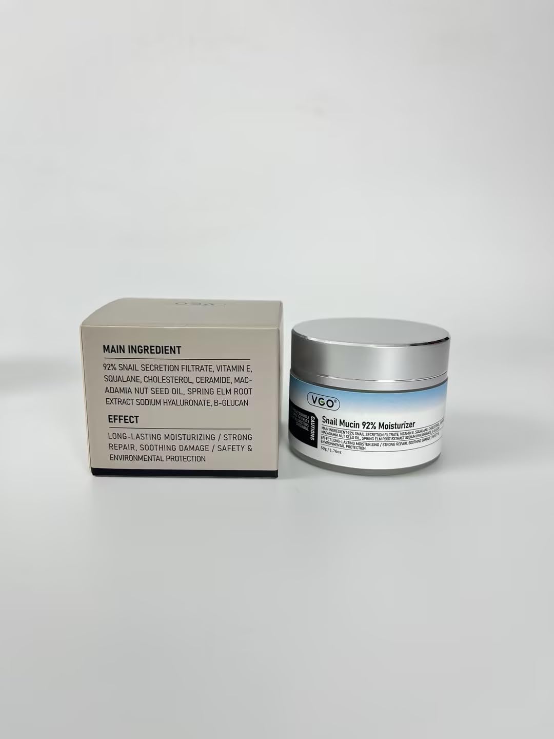 VGO-Crema hidratante facial de uso diario con mucina de caracol al 92% en gel reparador e hidratante para pieles secas y sensibles, todo tipo de pieles, 50 g/1,76 oz