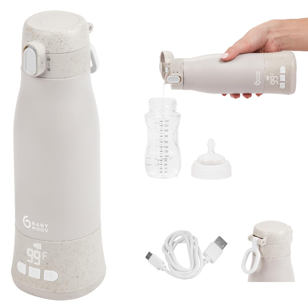 Calentador de Botellas Portátil Moov & Feed Blanco Gran Capacidad Ajustable y Recargable USB para Bebé
