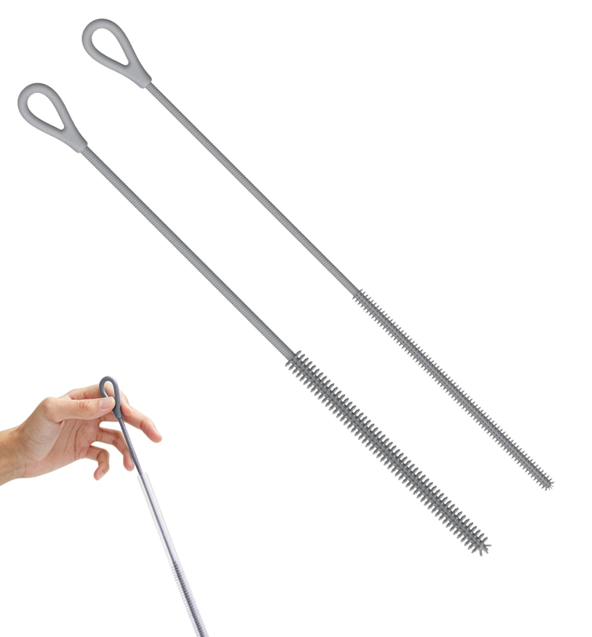 Bebolizerch - Juego de 2 cepillos de limpieza de pajitas de silicona, reutilizables y flexibles para limpiar popotes de metal finos, herramienta de limpieza de pajitas de 6 mm y 9 mm con bucle para