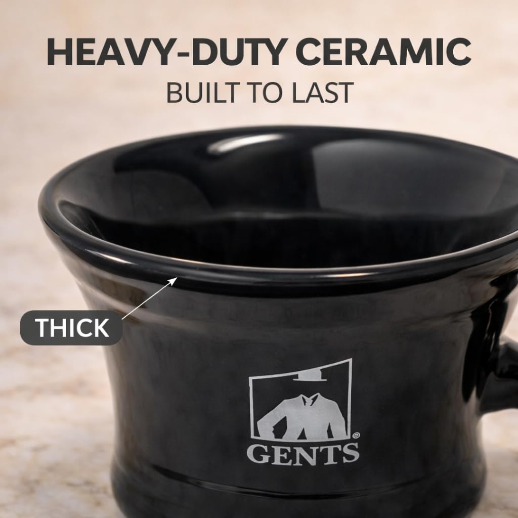 Ceramic Black Shaving Bowl / Mug with Handle Knob-- Comes with 3 Oz 97% Natural Ocean Driftwood Gbs Soap -- Fits up to a 4 Oz Soap