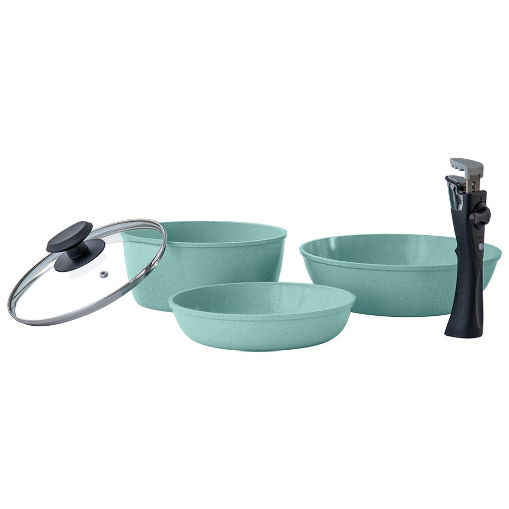 JADECOOK | Smart Pack de Cocina Batería de cocina Jade Smart 5 piezas con mango desmontable y tapa recubrimiento antiadherente libre de productos tóxicos Kit de 5 cuchillos profesionales CV DIRECTO