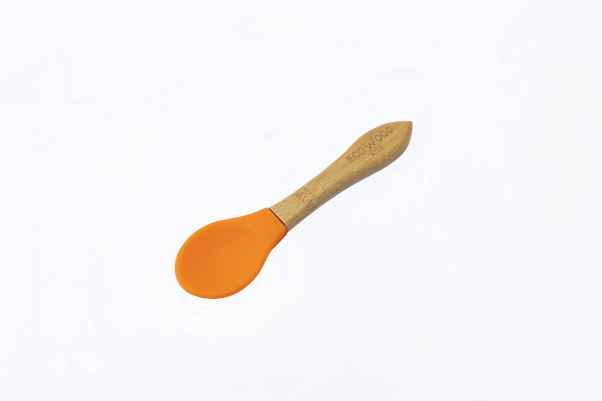 Ecowood® Tazón/Plato Hondo/Bowl de Bambú para Bebe y Niño - Con Base de Silicona Succión Adherente y Antiderrapante (Naranja)
